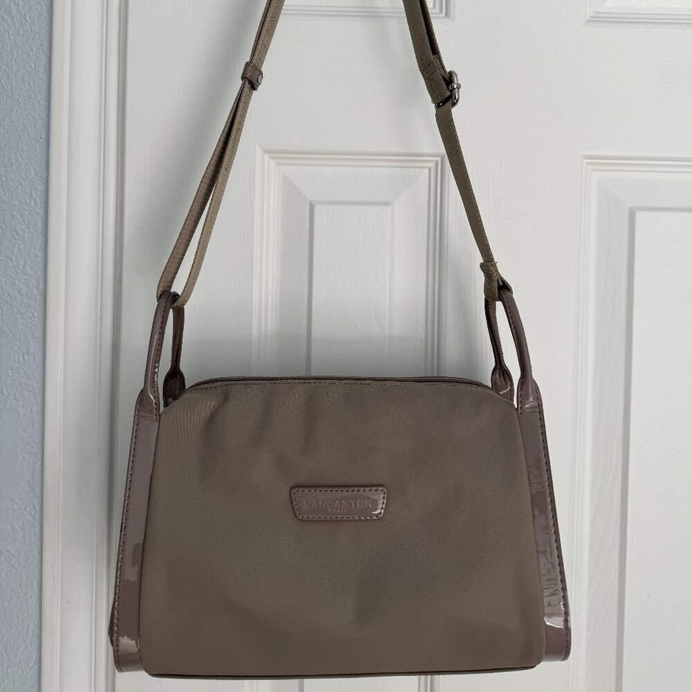 Lancaster Paris Tan Nylon and Patent Leather Crossbody Bag